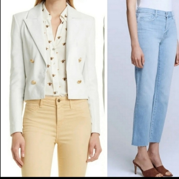 NEW L'AGENCE Sada Cropped Slim Straight Leg Coated Luxury Jeans Summer - Picture 13 of 14